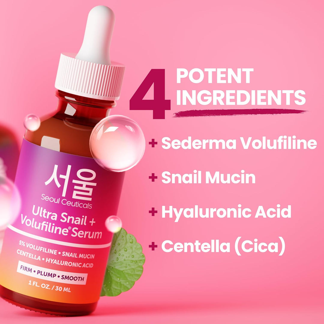Volufiline Serum + Snail Mucin - Extra Large 30Ml 100% Sederma Volifiline Korean Skincare - Volufine Plumping Skin Care for Face 1Oz