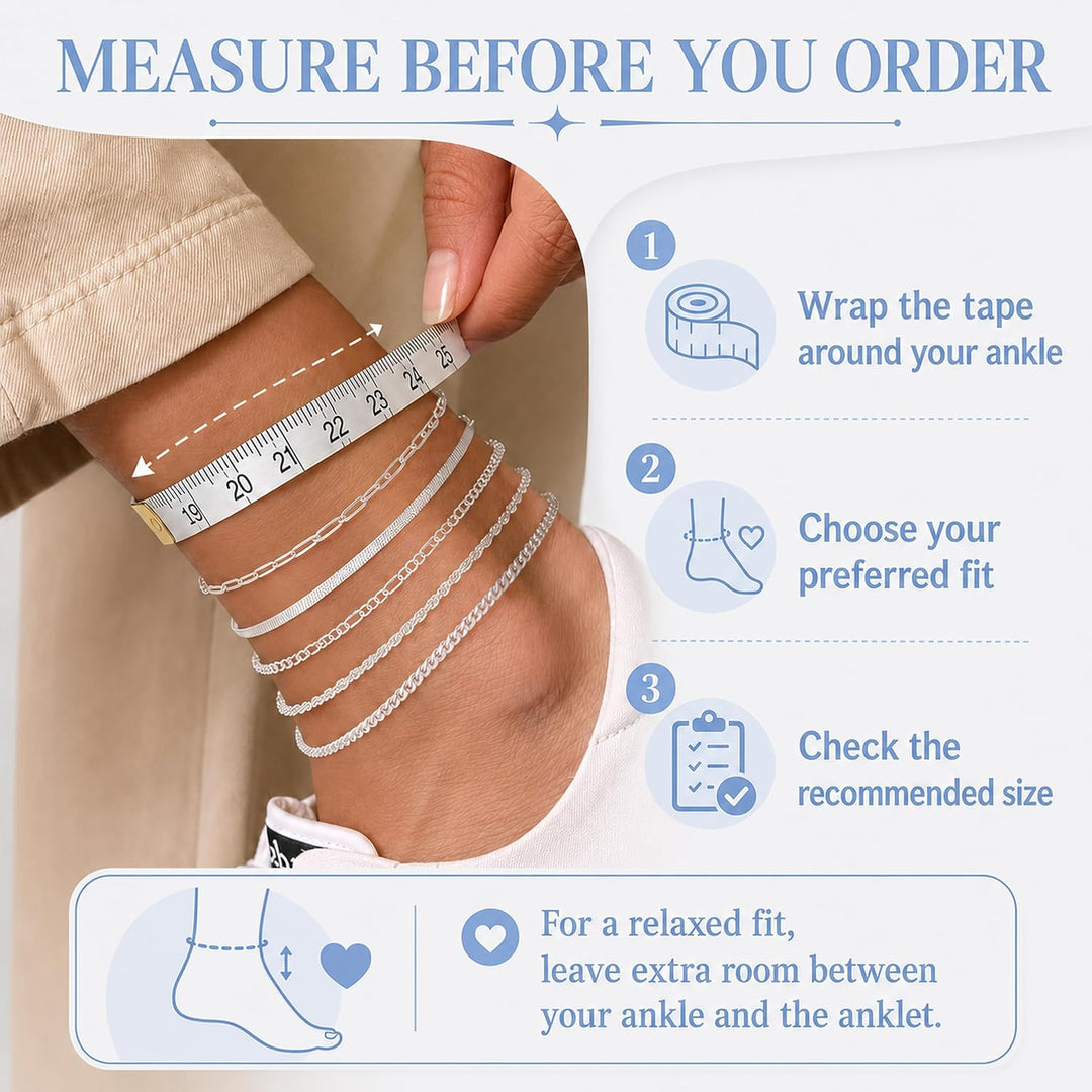 Gold/Silver Plated Anklet Bracelets for Women Waterproof plus Size Cuban Link Chain Ankle Bracelet for Large Ankle 9-12Inch - Silver