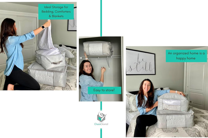 Comforter Storage Bag - Folding Organizer Bag for King/Queen Comforters, Pillows, Blankets, Bedding/Quilt, Blanket, Duvet, Mothproof Space Saver; Large Collapsible Organizers, 24"X14"X11"
