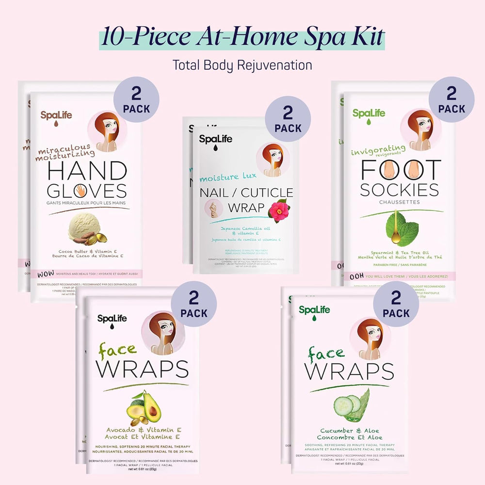 10 Piece Korean Face Mask & Moisturizing Hand Gloves Set | Foot Mask Socks for Dry Cracked Hands & Feet | Korean Skincare Cuticle Repair Mask Women | Self Care Gifts for Women | 10 Pack