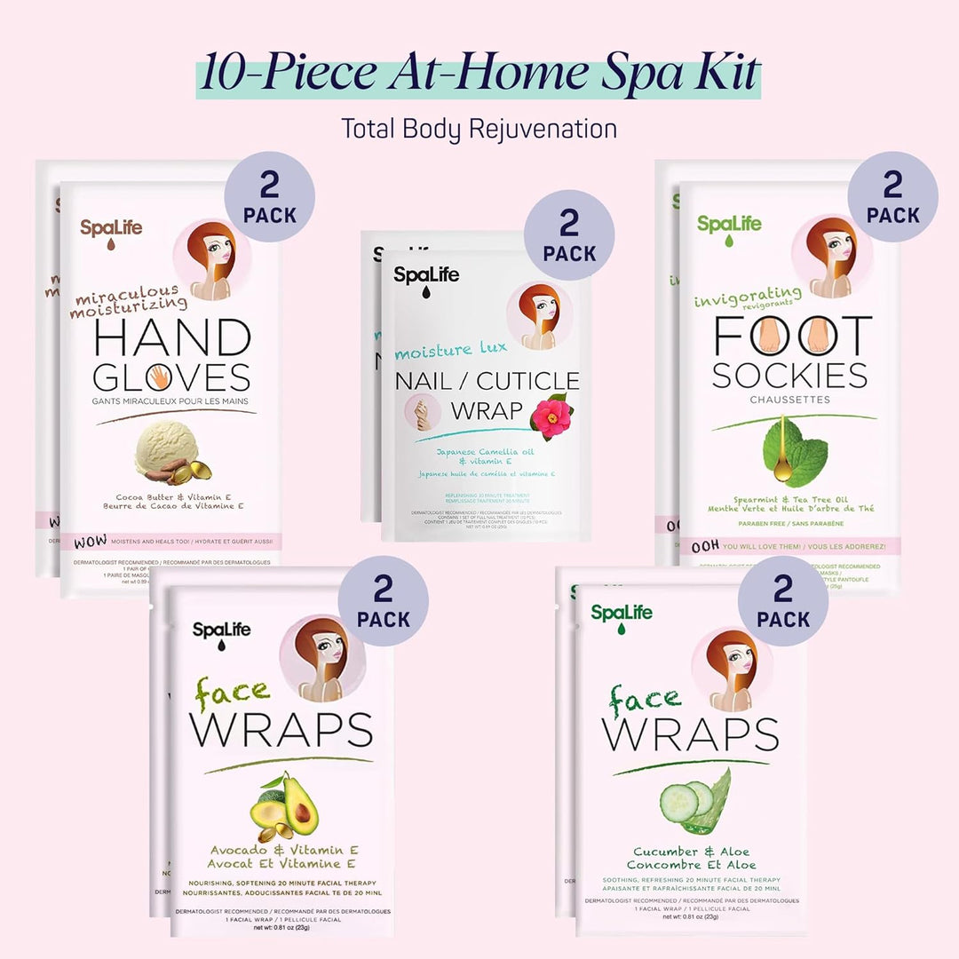 10 Piece Korean Face Mask &amp; Moisturizing Hand Gloves Set | Foot Mask Socks for Dry Cracked Hands &amp; Feet | Korean Skincare Cuticle Repair Mask Women | Self Care Gifts for Women | 10 Pack