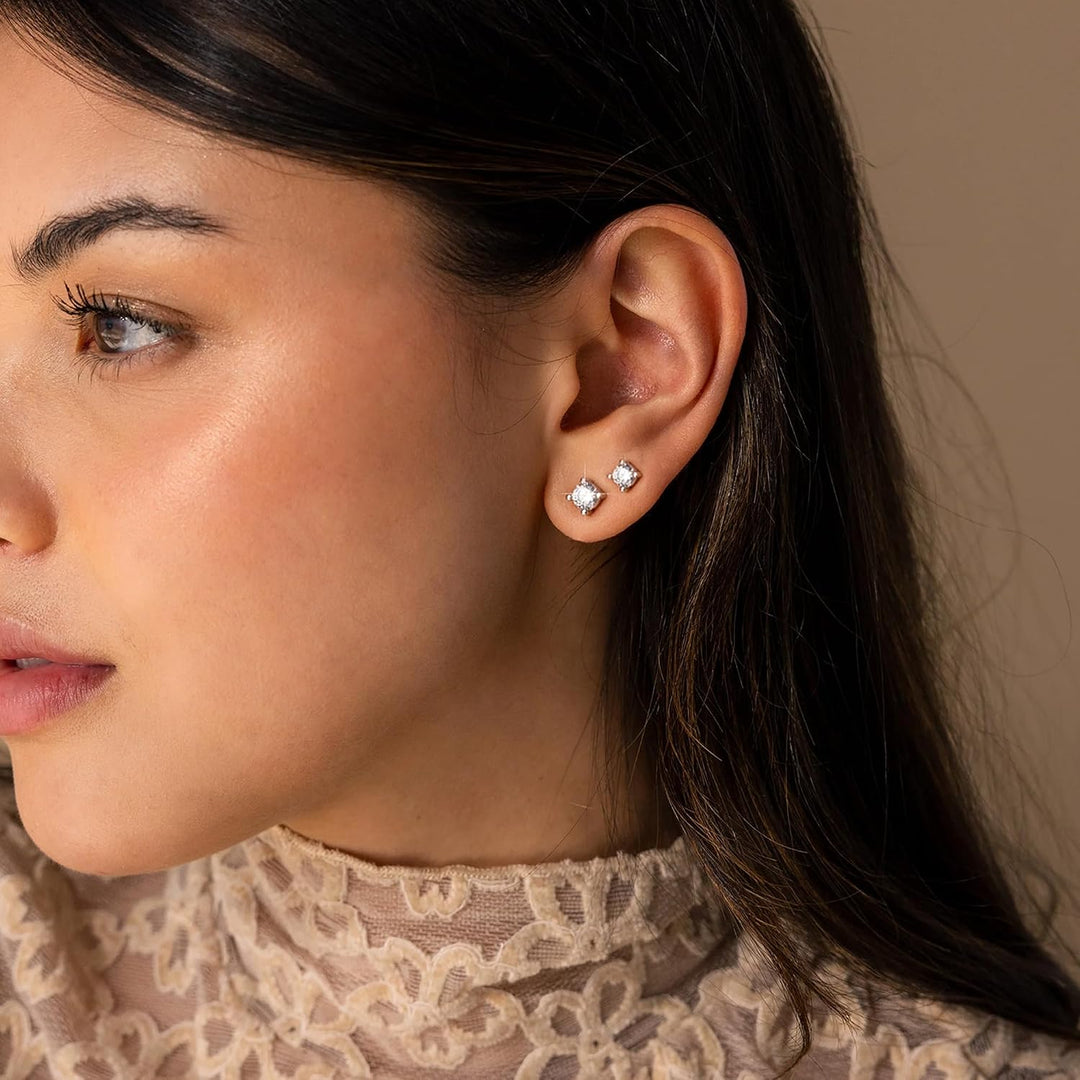 5 Pairs 14K Gold Plated Stud Earrings for Women, Hypoallergenic Earring Sets for Multiple Piercing, Premium Cubic Zirconia Studs Earrings for Women - Clear CZ