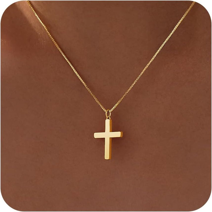 Cross Necklace for Women Teen Girls, Dainty 14K Gold Silver Plated Cross Choker Jewelry Non Tarnish Waterproof Cute Simple Small Necklace Christian Baptism Religious Faith Jewelry Gifts - Gold Plain