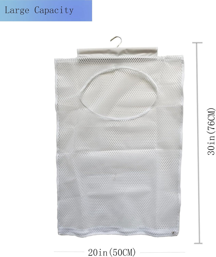 Hanging Mesh Laundry Hamper (30In*20In*2In) Large Dirty Clothes Bag, Can Be Used behind the Door &amp; Closet &amp; Caravan&amp; Bathroom (White)