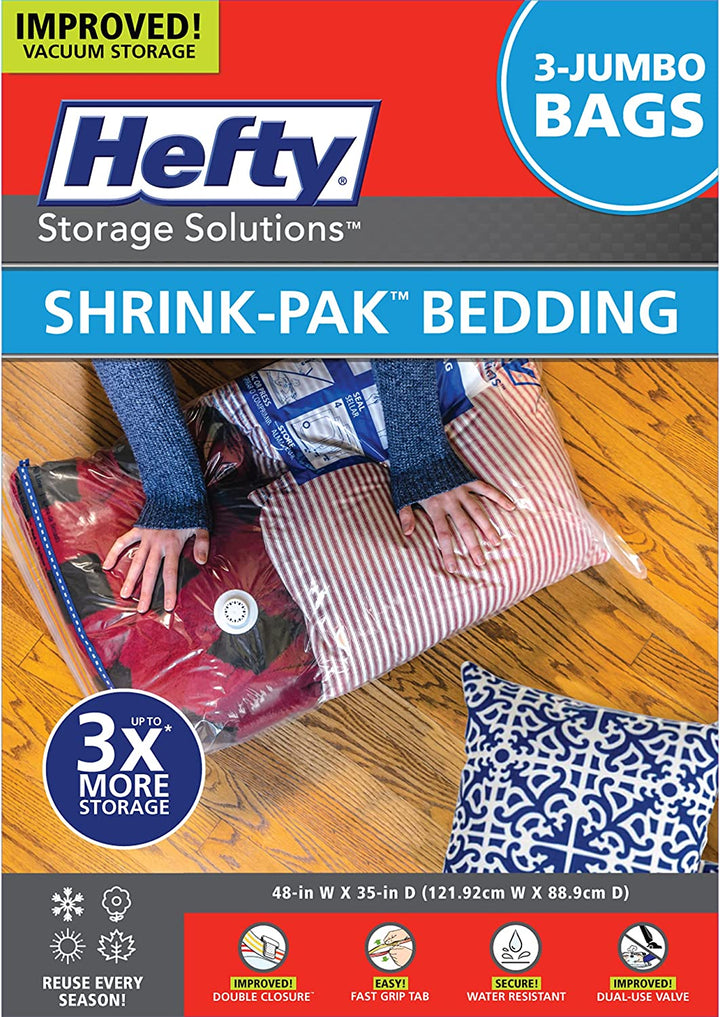 Space Bags Vacuum Storage Bags for Bedding Jumbo Compression 3 Pack Clear for Comforters Blankets (3 Jumbo/Bedding Solo)