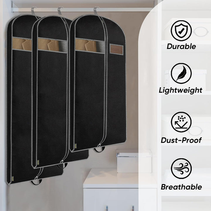 2PK Heavy Duty Garment Bag with Shoe Storage Travel Bag for Dresses, Suit, Coats Travel Essential (60", Black)