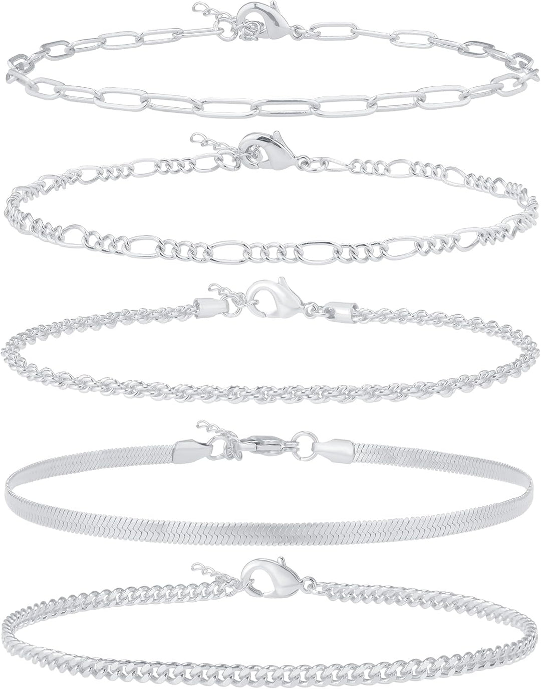 Gold/Silver Plated Anklet Bracelets for Women Waterproof plus Size Cuban Link Chain Ankle Bracelet for Large Ankle 9-12Inch - Silver