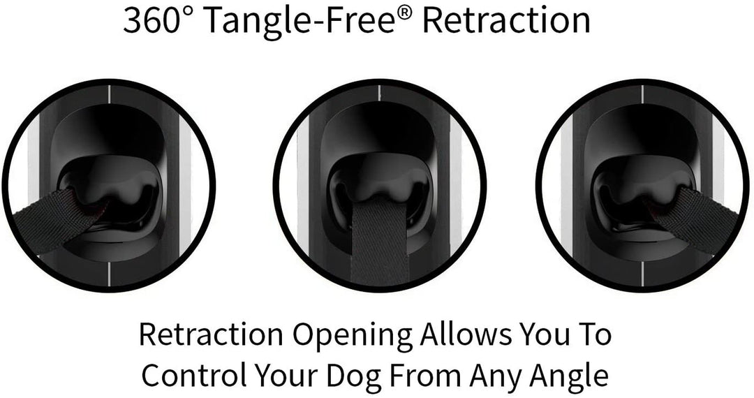 360° Tangle-Free Retractable Dog Leash with Anti-Slip Handle | 16 Ft Strong Nylon Tape | One-Handed Brake, Pause, Lock (Medium, Red)
