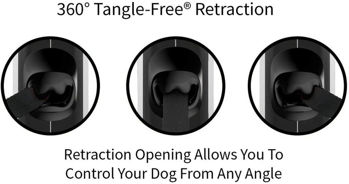 360° Tangle-Free Retractable Dog Leash with Anti-Slip Handle | 16 Ft Strong Nylon Tape | One-Handed Brake, Pause, Lock (Medium, Red)