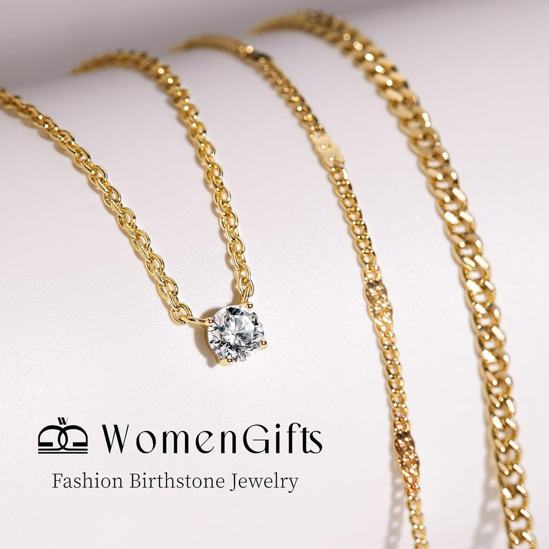 Layered Gold Necklaces for Women, 14K Gold Sterling Silver Plated Dainty Pendant Necklace Set Non Tarnish, Chunky Stackable Cuban Chain Choker, Trendy Birthstone Vacation Jewelry Gift - Gold