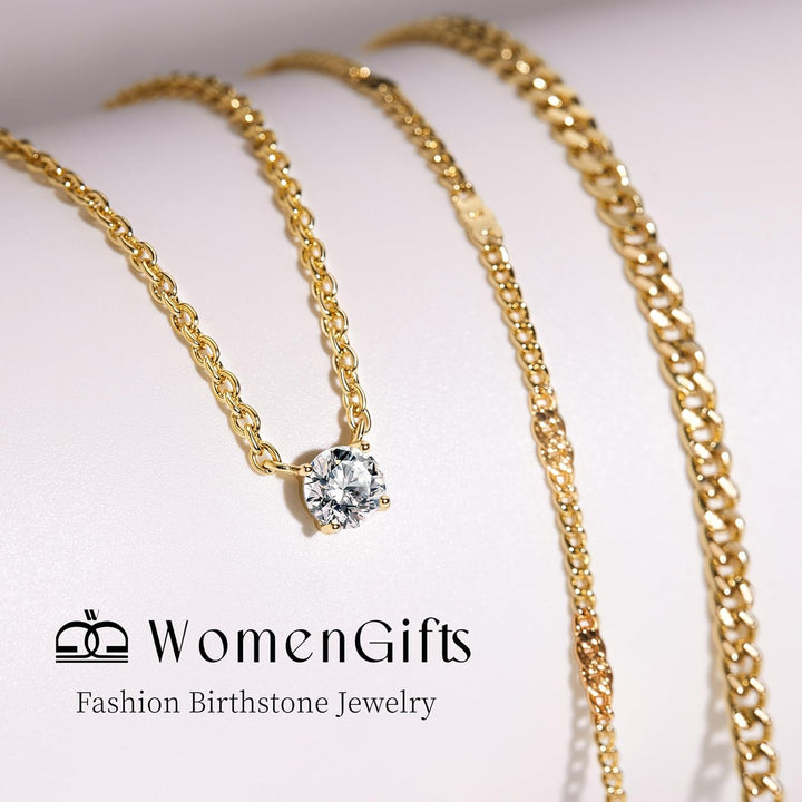 Layered Gold Necklaces for Women, 14K Gold Sterling Silver Plated Dainty Pendant Necklace Set Non Tarnish, Chunky Stackable Cuban Chain Choker, Trendy Birthstone Vacation Jewelry Gift - Gold