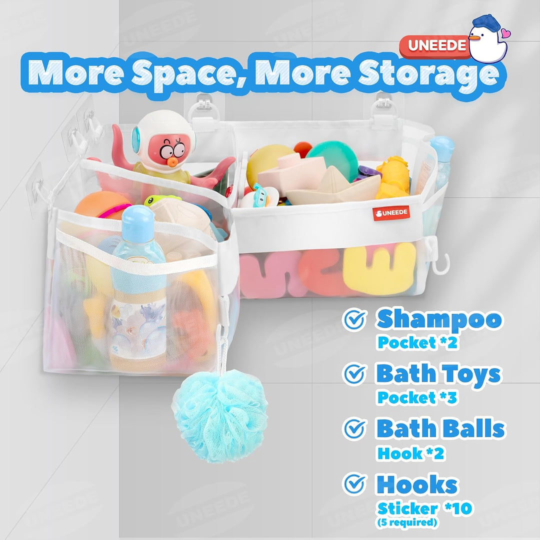 Bath Toy Storage - 3 Compartment Corner Bath Toy Storage Organizer, 4 Gallons Quick-Drying Bath Toy Holder, Machine-Washable Bathtub Toy Storage for Classify Toys &amp; Bath Supplies