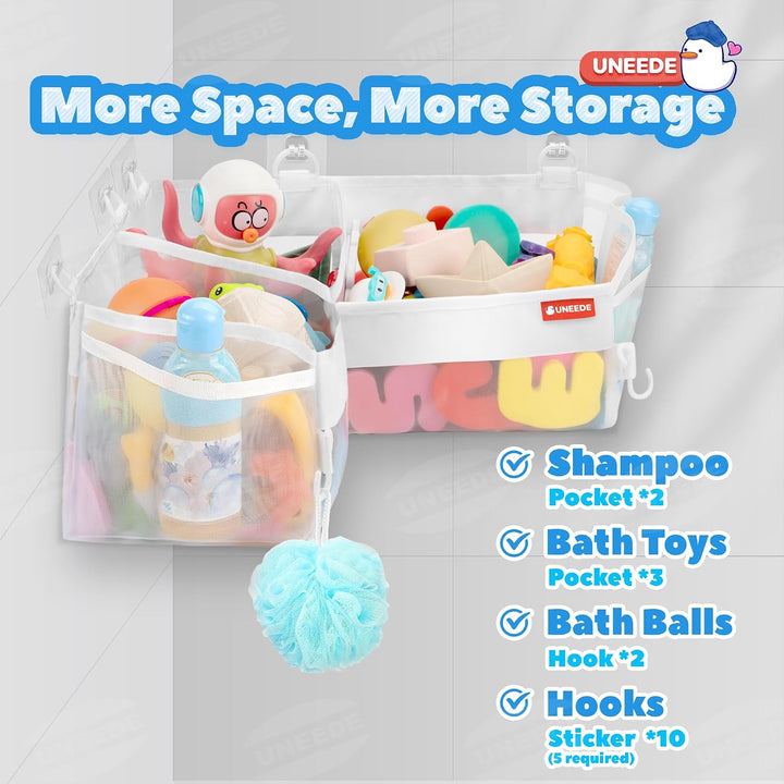 Bath Toy Storage - 3 Compartment Corner Bath Toy Storage Organizer, 4 Gallons Quick-Drying Bath Toy Holder, Machine-Washable Bathtub Toy Storage for Classify Toys &amp; Bath Supplies