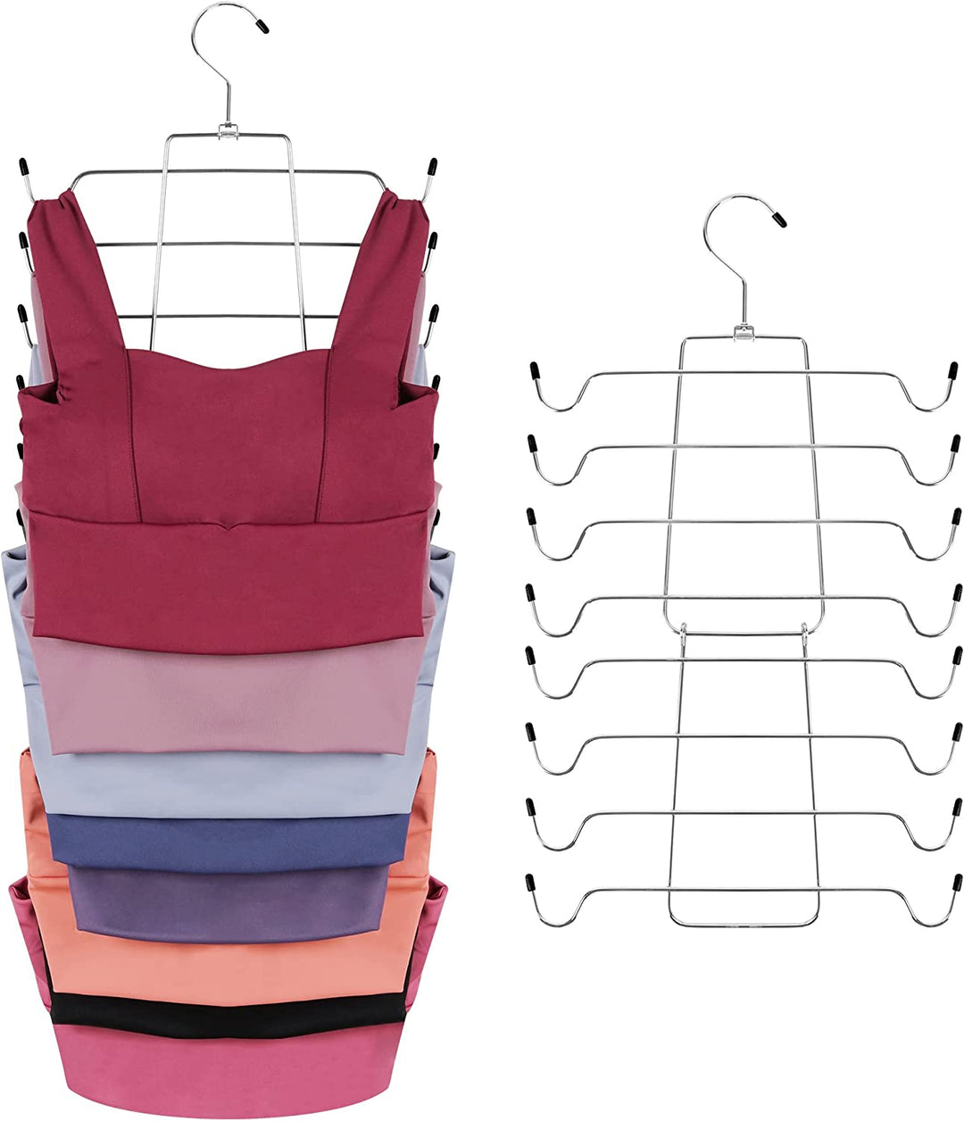2 Pack Tank Top Hanger Space Saving, Bra Hangers for Closet Organizer, Hanging Bra Organizer Tank Tops Holder with 16 Hooks, Metal Closet Organizers and Storage Small Space Solutions, Silver