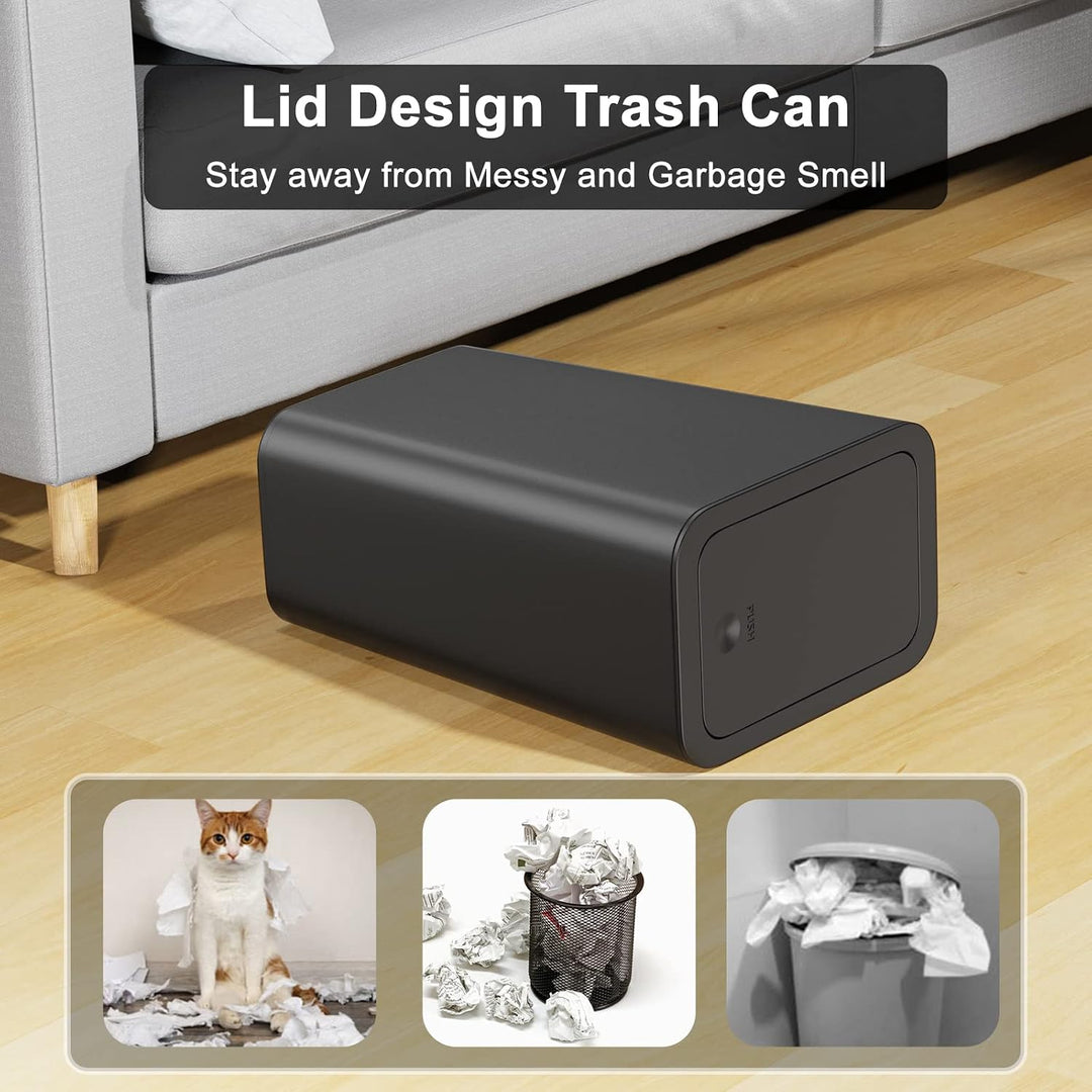 3 Pack 10 Liter Small Trash Can with Lid, 2.6 Gallon,Garbage Can Slim Trash Bin Waste Basket for Bathroom,Kitchen,Bedroom,Living Room,Office,Laundry - Black