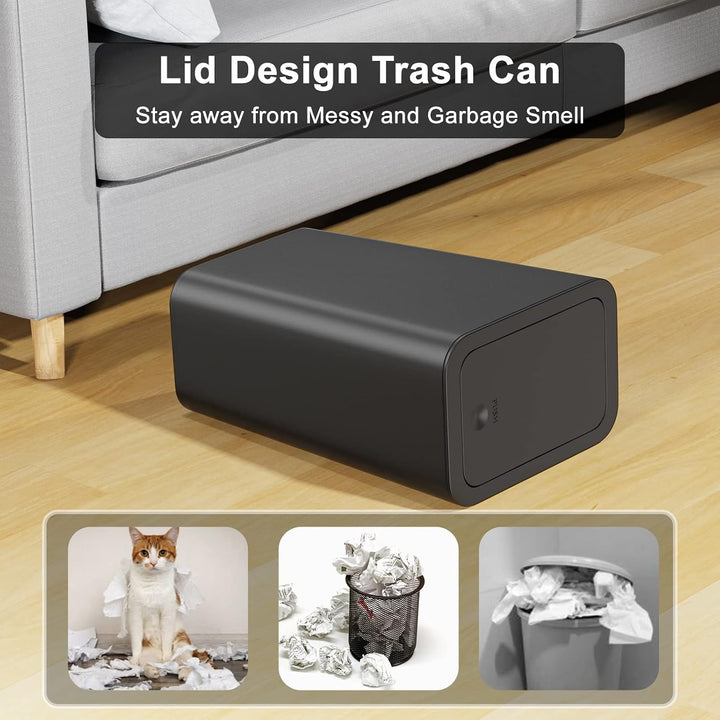 3 Pack 10 Liter Small Trash Can with Lid, 2.6 Gallon,Garbage Can Slim Trash Bin Waste Basket for Bathroom,Kitchen,Bedroom,Living Room,Office,Laundry - Black