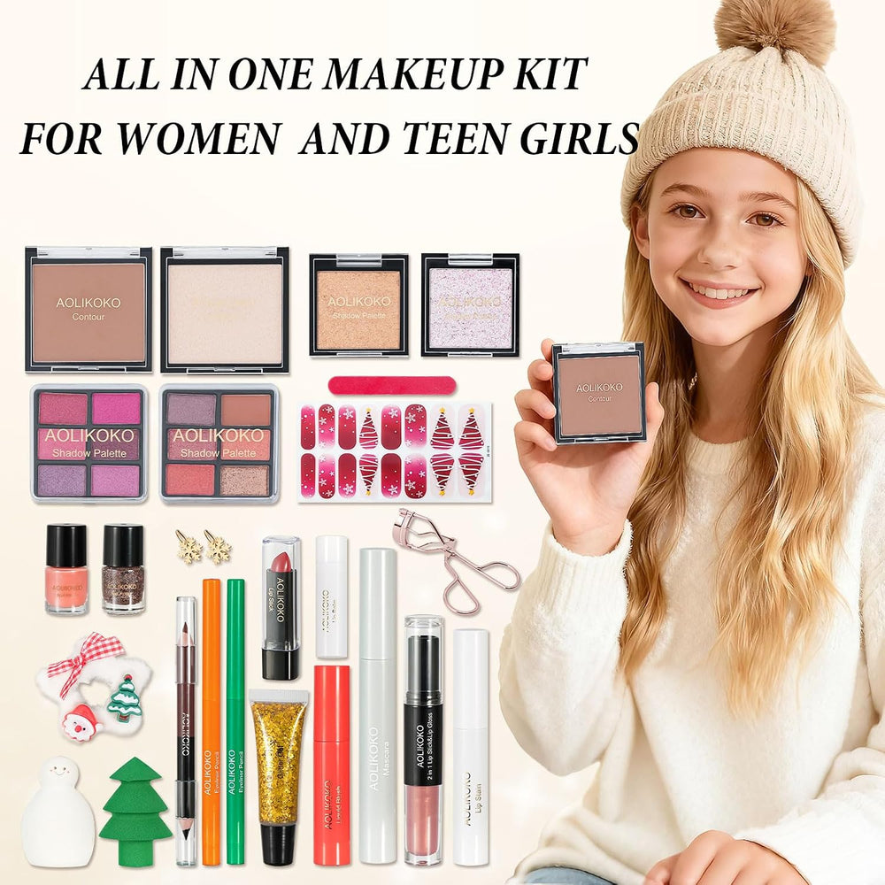 24 Pcs Makeup Kit for Women & Teen Girls, Full Makeup Sets Gift with Eyeshadow, Blush, Lipstick, Mascara, Eyeliner, Glitter, Highlighter, Accessories