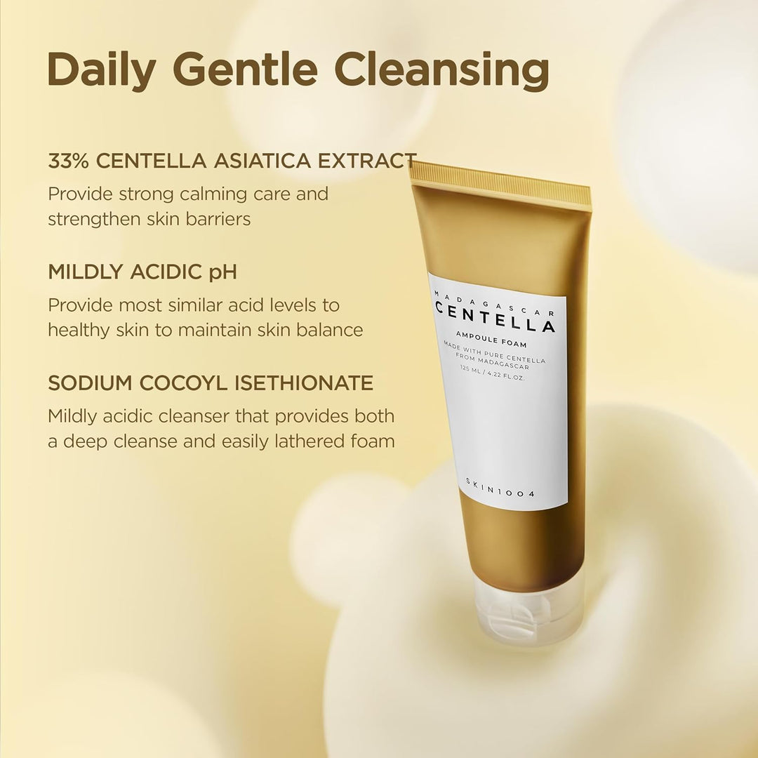 Madagascar Centella Ampoule Foam, 4.23 Fl.Oz, Korean Face Cleanser &amp; Makeup Remover with Centella Asiatica, Gentle Daily Cleanser for Soft Skin, Korean Skin Care