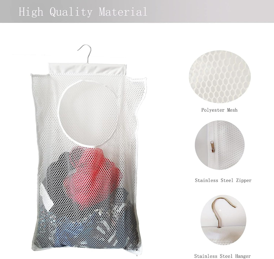 Hanging Mesh Laundry Hamper (30In*20In*2In) Large Dirty Clothes Bag, Can Be Used behind the Door &amp; Closet &amp; Caravan&amp; Bathroom (White)