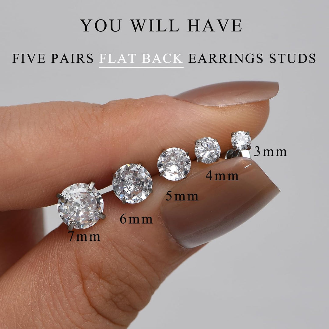 5 Pairs 14K Gold Plated Stud Earrings for Women, Hypoallergenic Earring Sets for Multiple Piercing, Premium Cubic Zirconia Studs Earrings for Women - Clear CZ