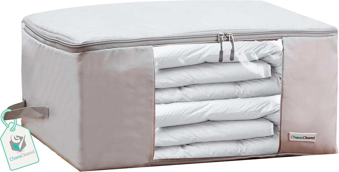 Comforter Storage Bag - Folding Organizer Bag for King/Queen Comforters, Pillows, Blankets, Bedding/Quilt, Blanket, Duvet, Mothproof Space Saver; Large Collapsible Organizers, 24"X14"X11"