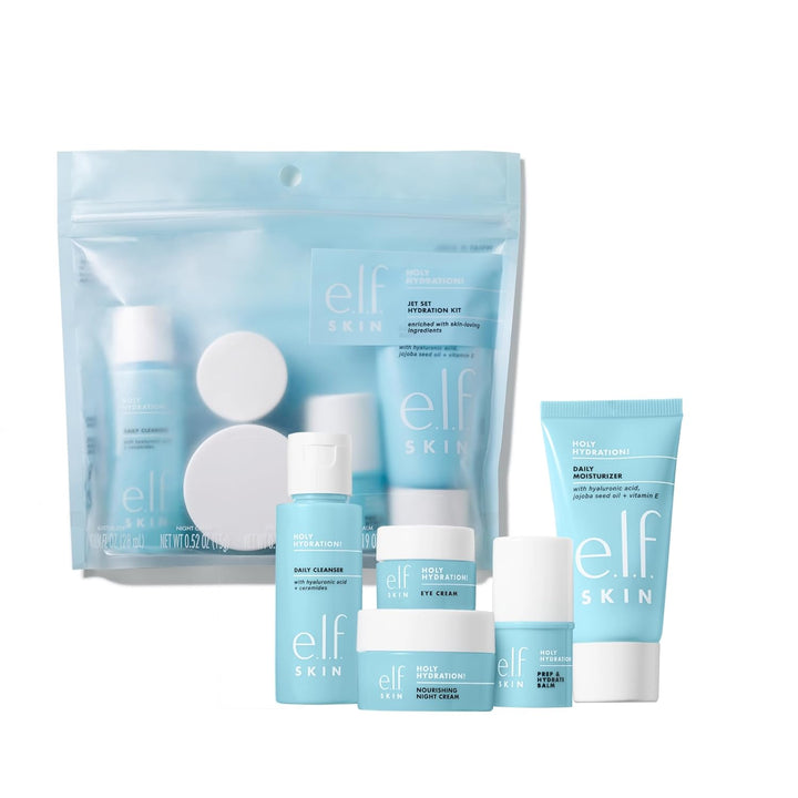 SKIN Holy Hydration! Jet Set Hydration Kit, Travel Friendly Hydrating Skincare Set, Face Cleanser, Balm, Moisturizer, Eye Cream &amp; Night Cream, Vegan &amp; Cruelty-Free