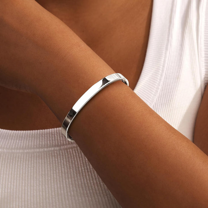 Gold Bracelets Set for Women Non Tarnish Waterproof, 14K Gold Plated Chunky Cuff &amp; Stackable Bangles, Cuban Rope Paperclip Bracelet Stack - Silver