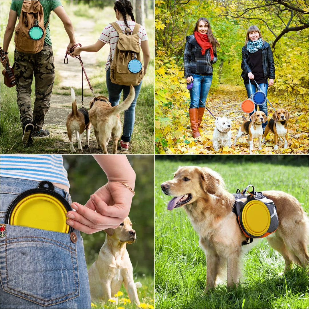 Collapsible Dog Bowl for Travel (12Oz), 6 Pack Portable Pet Bowl with Carabiners, Foldable, Expandable