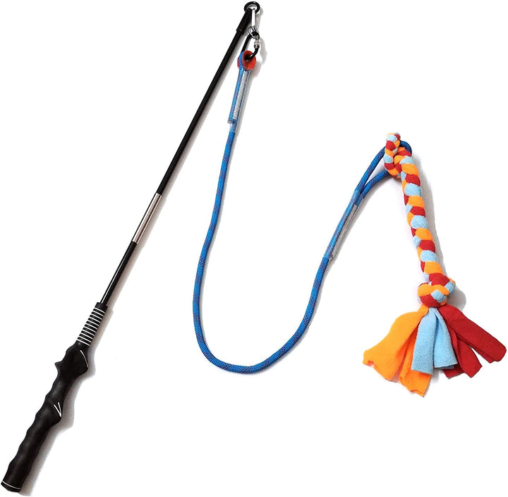 Interactive Flirt Pole Toy for Dogs Chase and Tug of War,Durable Teaser Wand with Pet Fleece Rope Tether Lure Toy to Outdoor Exercise &amp; Training for Small Medium Large Dogs (Blue/Red, POLE-35 Inches)