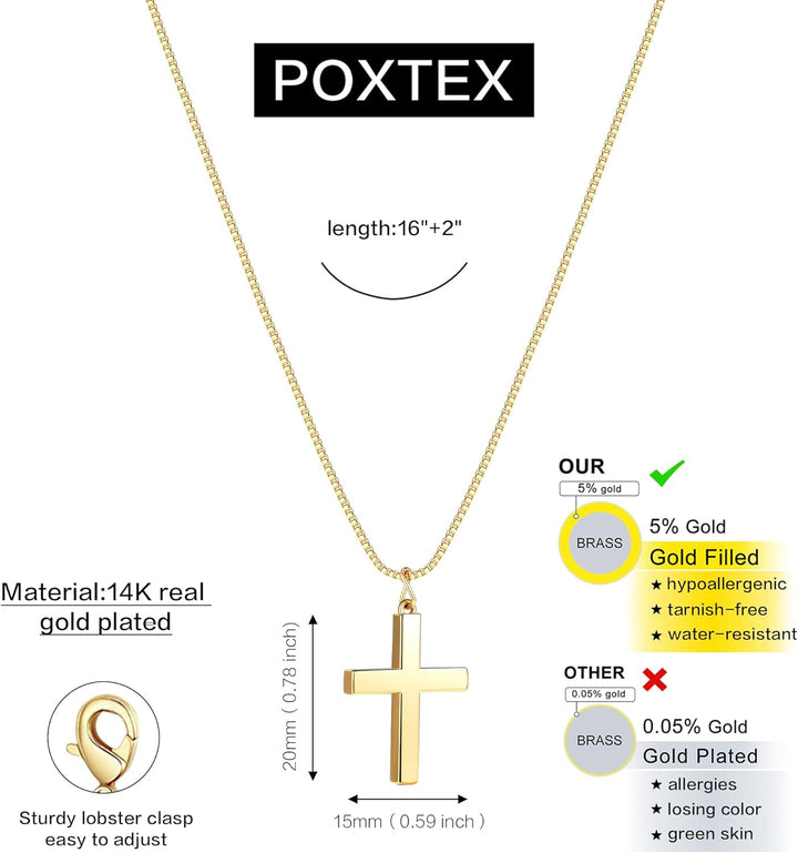 Cross Necklace for Women Teen Girls, Dainty 14K Gold Silver Plated Cross Choker Jewelry Non Tarnish Waterproof Cute Simple Small Necklace Christian Baptism Religious Faith Jewelry Gifts - Gold Plain