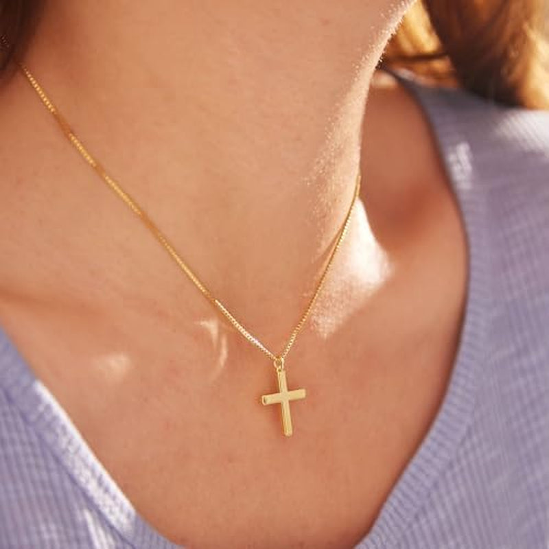 Cross Necklace for Women Teen Girls, Dainty 14K Gold Silver Plated Cross Choker Jewelry Non Tarnish Waterproof Cute Simple Small Necklace Christian Baptism Religious Faith Jewelry Gifts - Gold Plain
