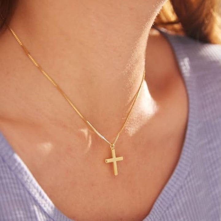 Cross Necklace for Women Teen Girls, Dainty 14K Gold Silver Plated Cross Choker Jewelry Non Tarnish Waterproof Cute Simple Small Necklace Christian Baptism Religious Faith Jewelry Gifts - Gold Plain