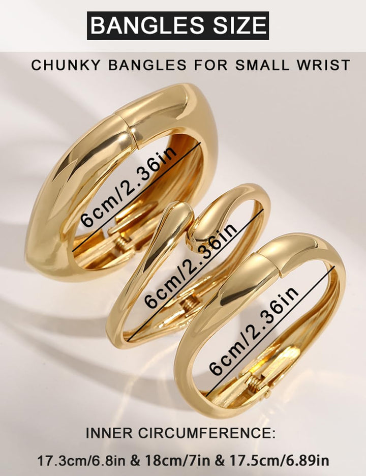 Chunky Gold Bangle Bracelets for Women, Dainty 14K Gold Plated Big Stackable Bangles Set, Trendy Statement Cuff Bracelet Stack Fashion Jewelry Gifts - Gold