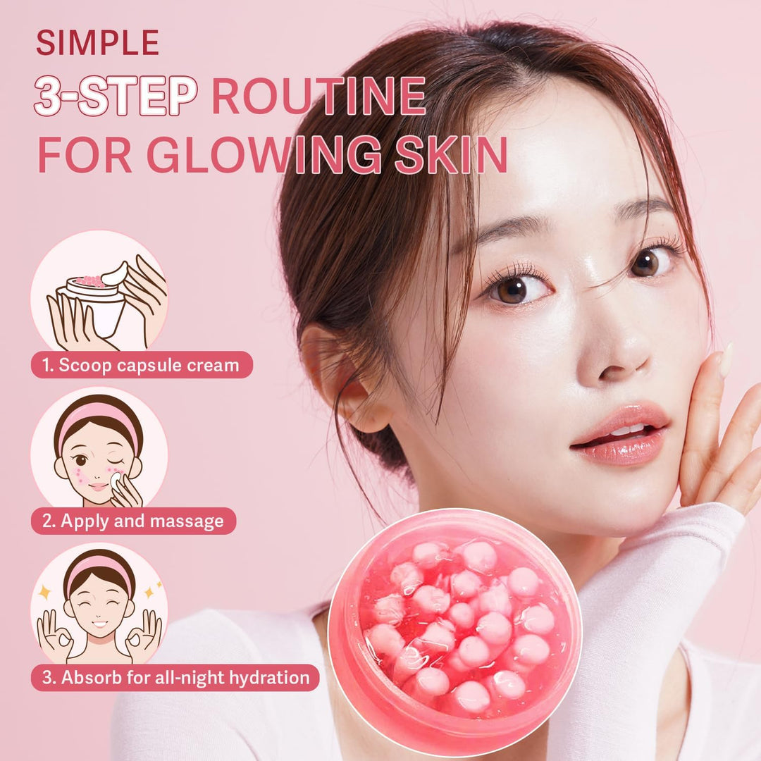 PDRN Capsule Cream with Vitamin C &amp; Collagen – Korean Boba Moisturizer for Face, Pink Jelly Cream for Deep Hydration, Skin Repair, and Glow – Korean Skincare Gel for All Skin Types