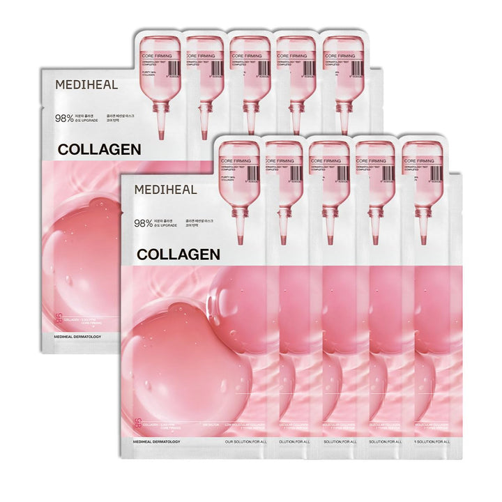 Essential Face Mask [Collagen] 10 Pcs. for Plumping Hydration, Glass Skin &amp; Skin Nourishment - Travel Essentials, Korean Beauty Sheet Mask