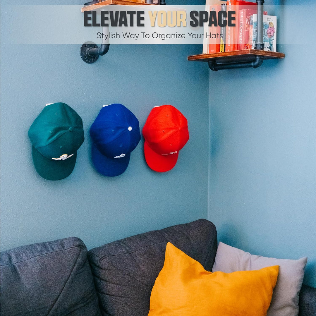 Adhesive Hat Hooks for Wall (16-Pack) - Minimalist Hat Rack Design, No Drilling, Strong Hold Hat Hangers - USA Patented, White