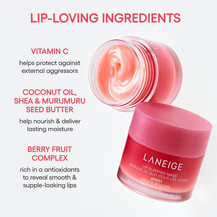 LANEIGE Lip Sleeping Mask: Hydrating &amp; Nourishing Korean Overnight Lip Treatment Mask with Shea Butter, Vitamin C &amp; Murumuru, Antioxidants for Flaky, Dry Lips | Korean Skin Care