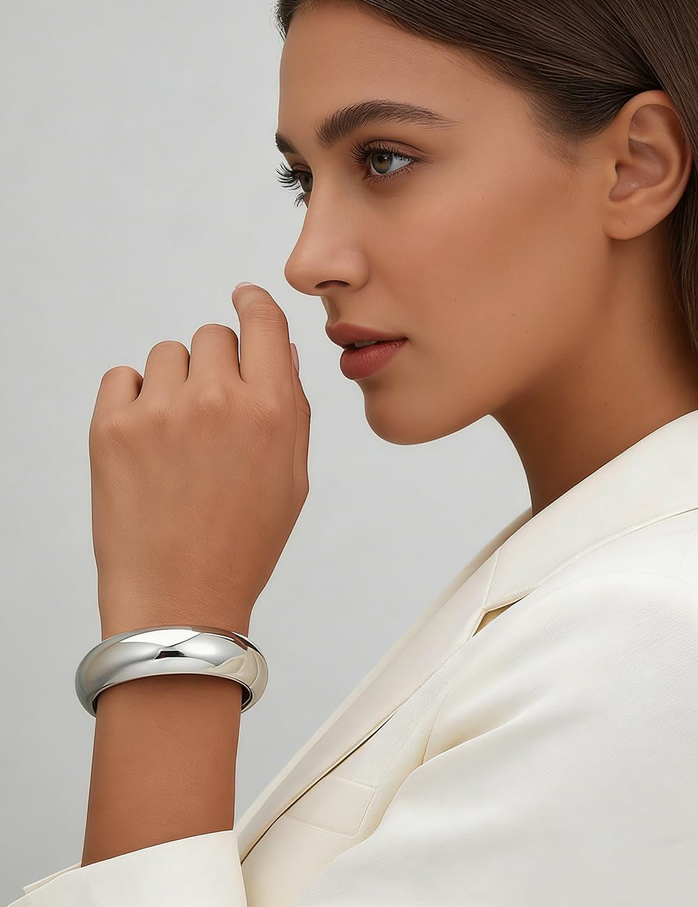 Chunky Gold Bangle Bracelets for Women, Dainty 14K Gold Plated Big Stackable Bangles Set, Trendy Statement Cuff Bracelet Stack Fashion Jewelry Gifts - Two-Tone
