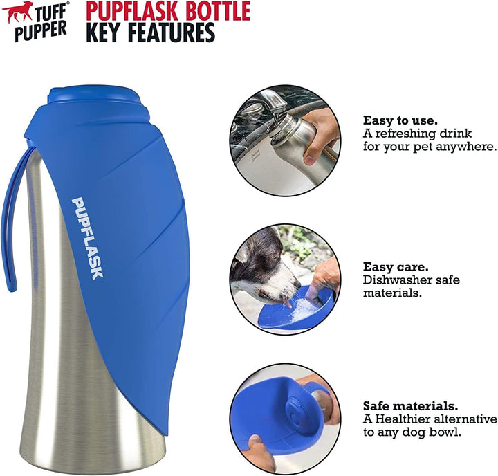 Pupflask Large Dog Water Bottle | 27 or 40 OZ Stainless Steel | Convenient Dog Drink Dispenser | Puppy Travel Water Bowl | Portable Pet Hydration Bottle | Leak Proof | Perfect Size for All Breeds