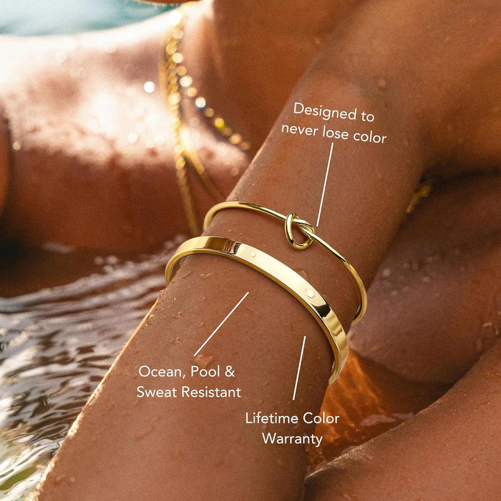 Gold Bracelets Set for Women Non Tarnish Waterproof, 14K Gold Plated Chunky Cuff &amp; Stackable Bangles, Cuban Rope Paperclip Bracelet Stack - Gold
