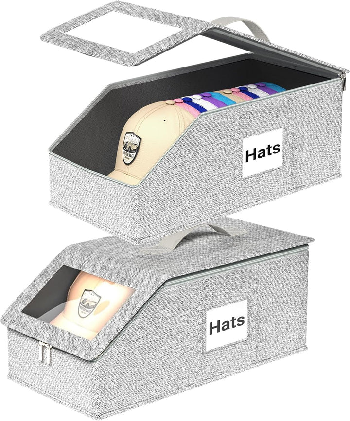 Hat Organzier for Baseball Caps - 2 PCS Stackable Hat Storage Holder Holds up to 26 Caps for Closet, Dust-Proof Hat Boxes Container with Clear Window for Home