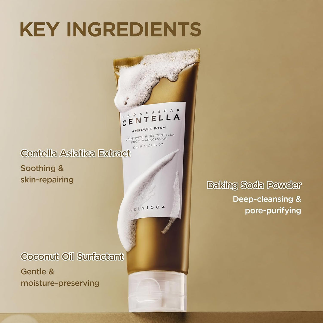 Madagascar Centella Ampoule Foam, 4.23 Fl.Oz, Korean Face Cleanser &amp; Makeup Remover with Centella Asiatica, Gentle Daily Cleanser for Soft Skin, Korean Skin Care