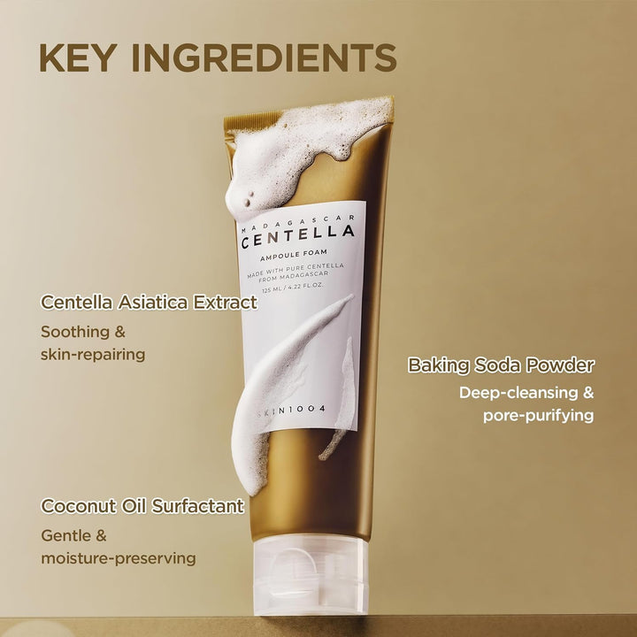 Madagascar Centella Ampoule Foam, 4.23 Fl.Oz, Korean Face Cleanser &amp; Makeup Remover with Centella Asiatica, Gentle Daily Cleanser for Soft Skin, Korean Skin Care