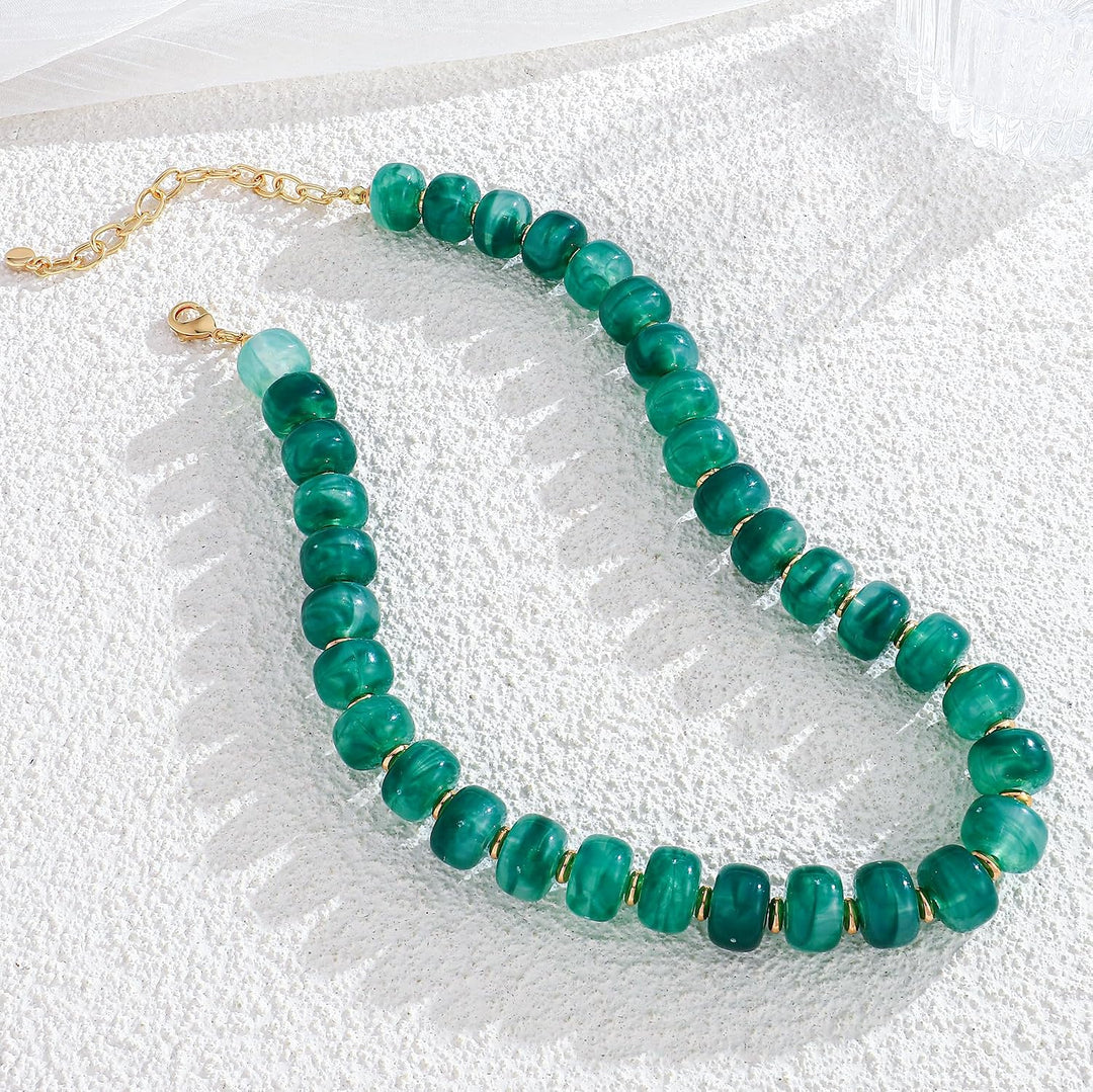 Resin Chunky Beaded Necklace for Women Minimalistic Modern Statement Necklace Jewelry Accessories - Green