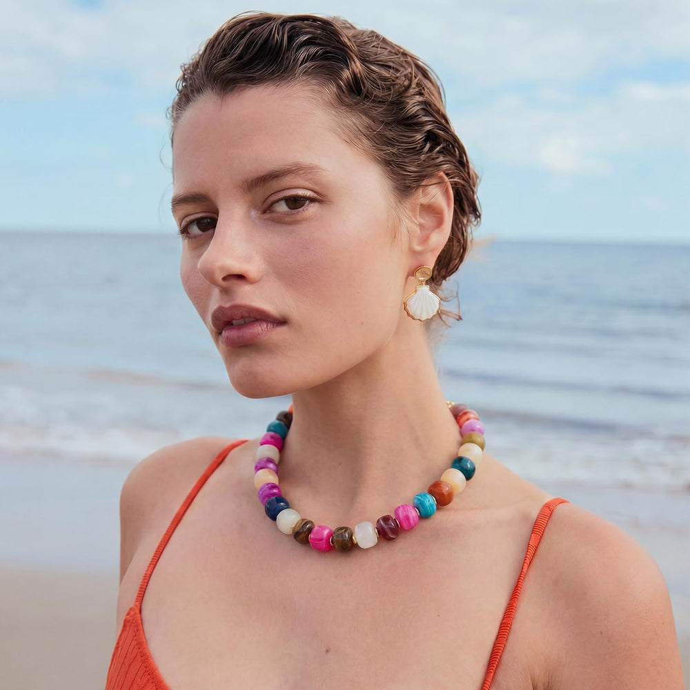 Resin Chunky Beaded Necklace for Women Minimalistic Modern Statement Necklace Jewelry Accessories - Multicolor