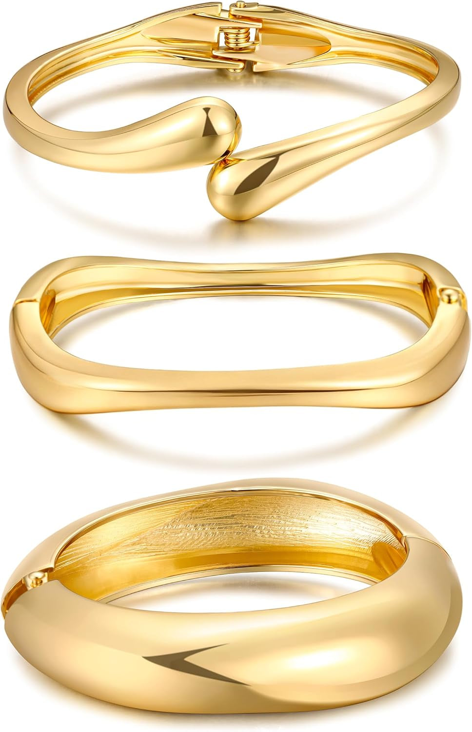 Chunky Gold Bangle Bracelets for Women, Dainty 14K Gold Plated Big Stackable Bangles Set, Trendy Statement Cuff Bracelet Stack Fashion Jewelry Gifts - Gold