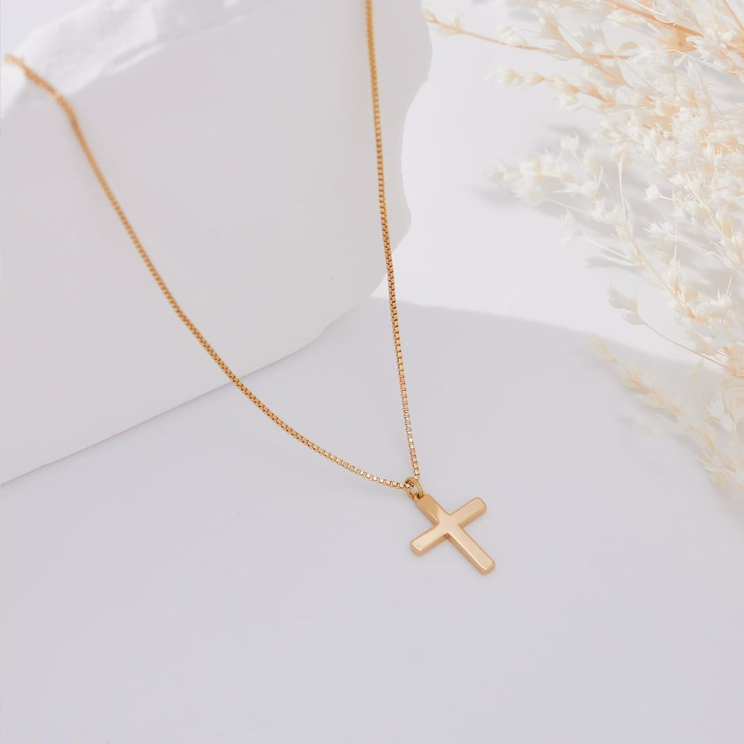 Cross Necklace for Women Teen Girls, Dainty 14K Gold Silver Plated Cross Choker Jewelry Non Tarnish Waterproof Cute Simple Small Necklace Christian Baptism Religious Faith Jewelry Gifts - Gold Plain