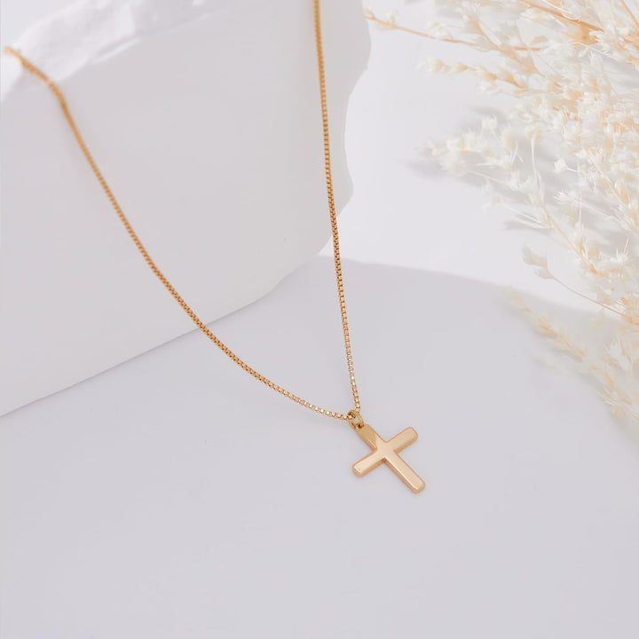 Cross Necklace for Women Teen Girls, Dainty 14K Gold Silver Plated Cross Choker Jewelry Non Tarnish Waterproof Cute Simple Small Necklace Christian Baptism Religious Faith Jewelry Gifts - Gold Plain