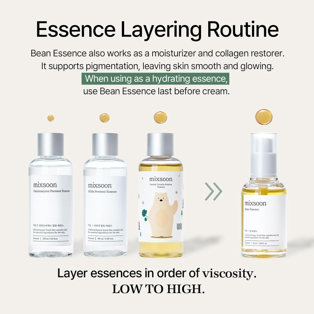 Bean Essence Korean Skin Care, Gentle AHA Exfoliating Essence for Glass Skin Glow, Hydrating Face Serum with Fermented Bean, Smooth Skin, 30Ml / 1.01 Fl.Oz. Korean Glass Skin Care