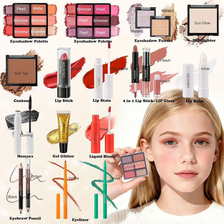 24 Pcs Makeup Kit for Women &amp; Teen Girls, Full Makeup Sets Gift with Eyeshadow, Blush, Lipstick, Mascara, Eyeliner, Glitter, Highlighter, Accessories